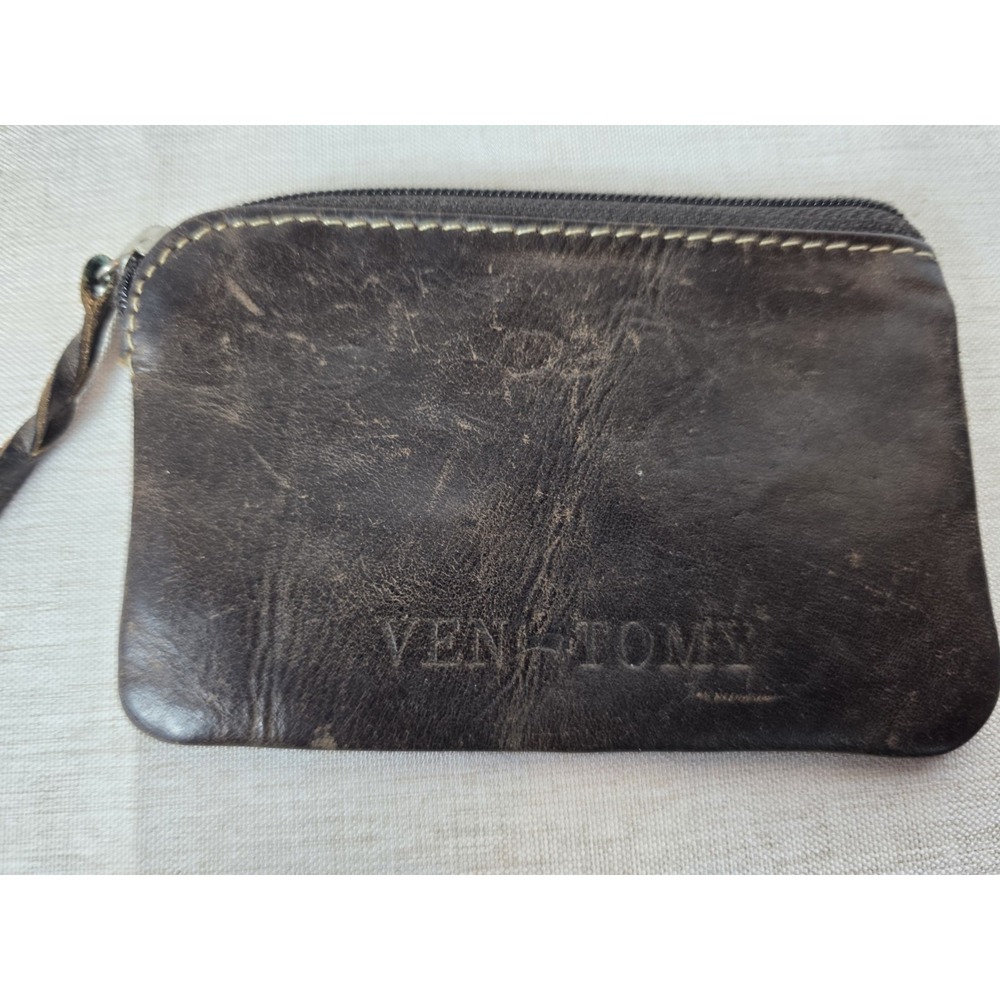 Ven Tomy Brown Leather Coin Purse Zip Up Small